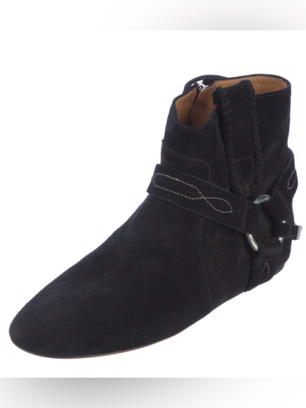 Black Suede Women's Ankle Boot with Harness Detail - Picture 2 of 5